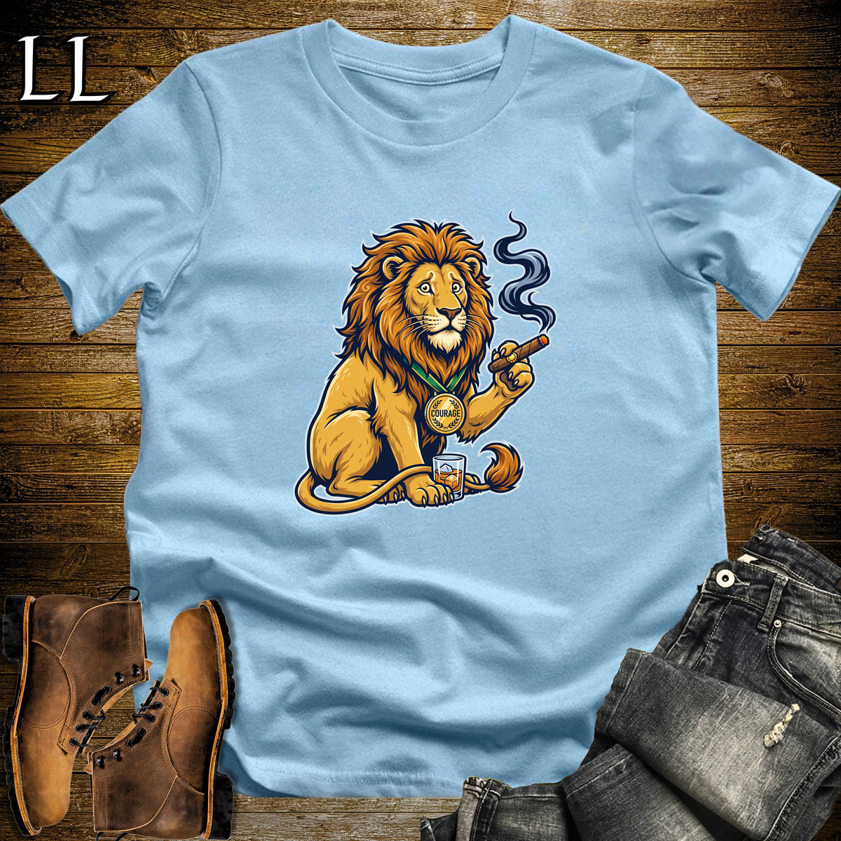 Cowardly Lion Liquid Courage Cigar T-Shirt Light Blue | Liquid Courage Cigar Tee
