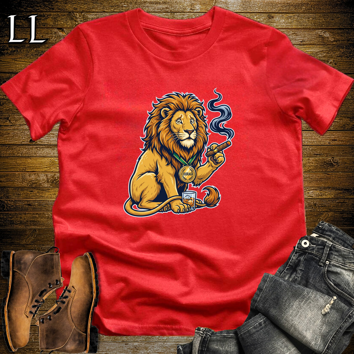 Cowardly Lion Liquid Courage Cigar T-Shirt Red | Liquid Courage Cigar Tee