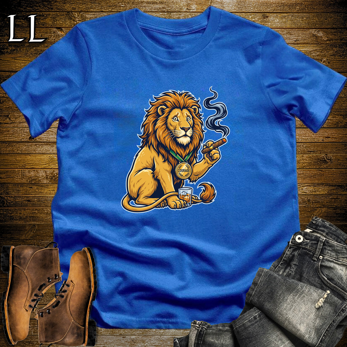 Cowardly Lion Liquid Courage Cigar T-Shirt Royal | Liquid Courage Cigar Tee