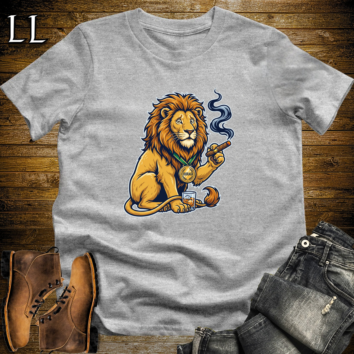 Cowardly Lion Liquid Courage Cigar T-Shirt Sport Grey | Liquid Courage Cigar Tee