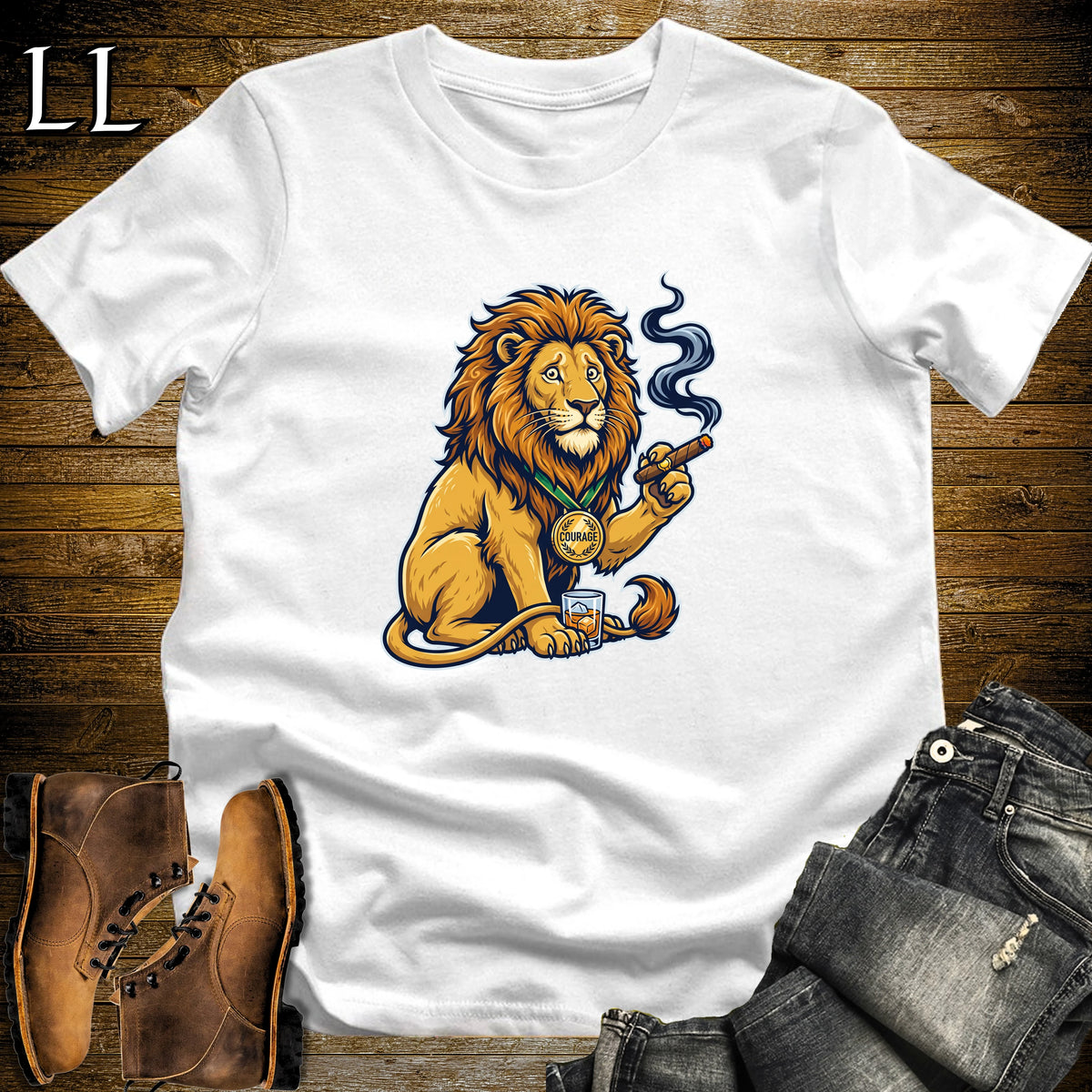 Cowardly Lion Liquid Courage Cigar T-Shirt White | Liquid Courage Cigar Tee