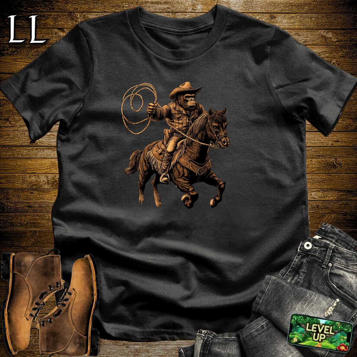 Cowboy Gorilla Softstyle Tee - Black - LegacyLayers