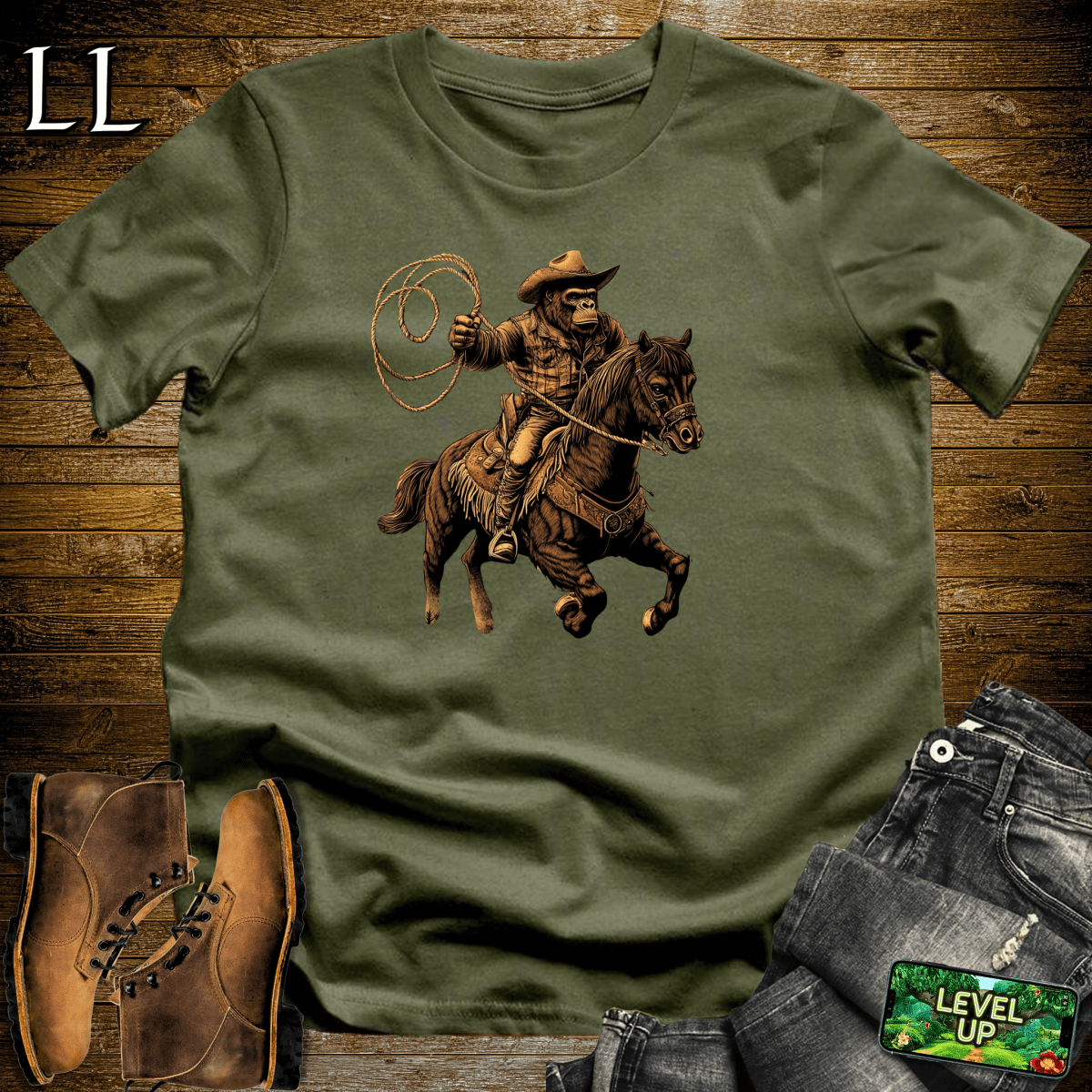 Cowboy Gorilla Softstyle Tee - Military Green - LegacyLayers