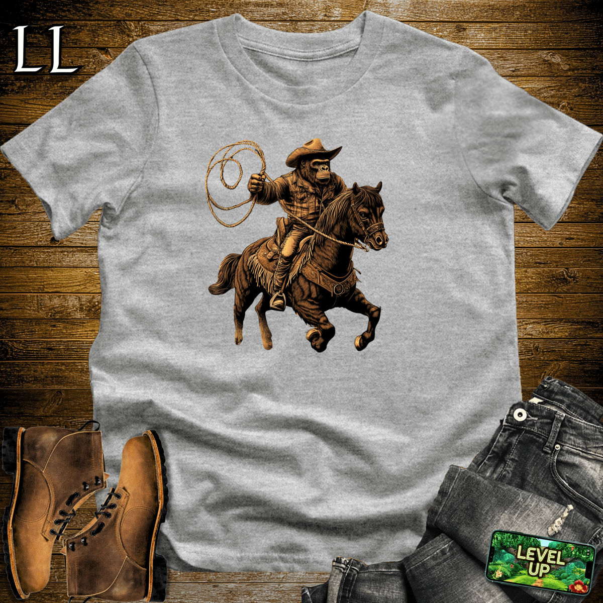 Cowboy Gorilla Softstyle Tee - Sport Grey - LegacyLayers