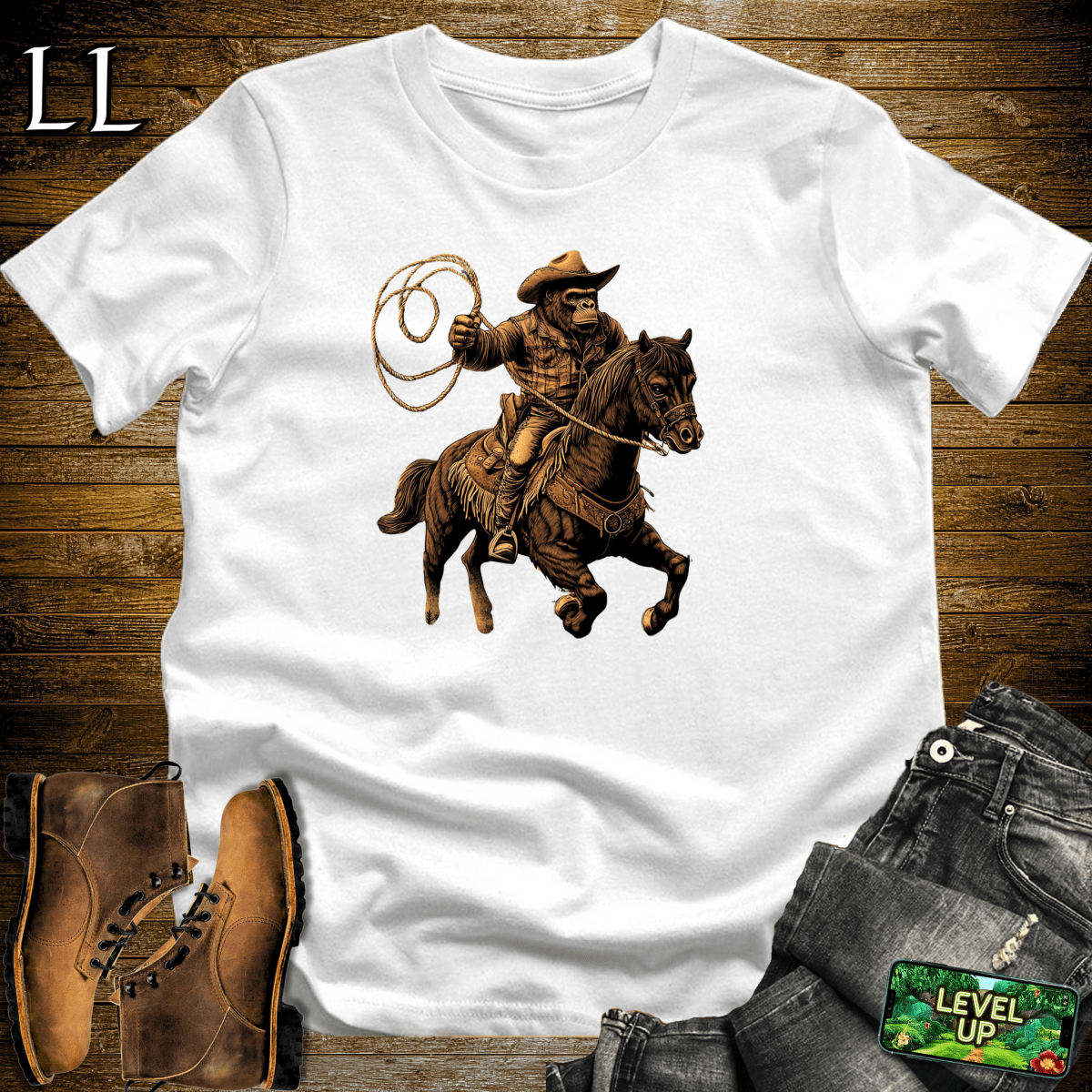 Cowboy Gorilla Softstyle Tee - White - LegacyLayers