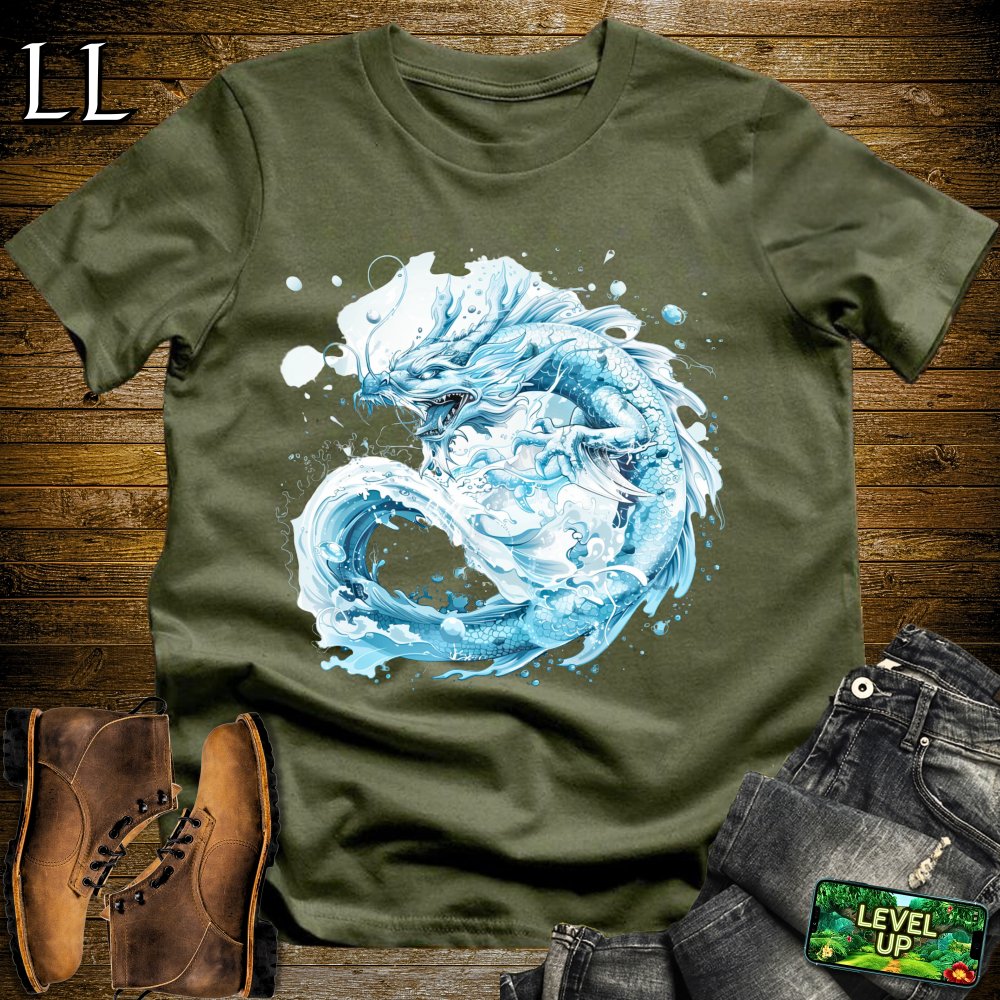 Crashing Wave Dragon Softstyle Tee - Military Green - LegacyLayers