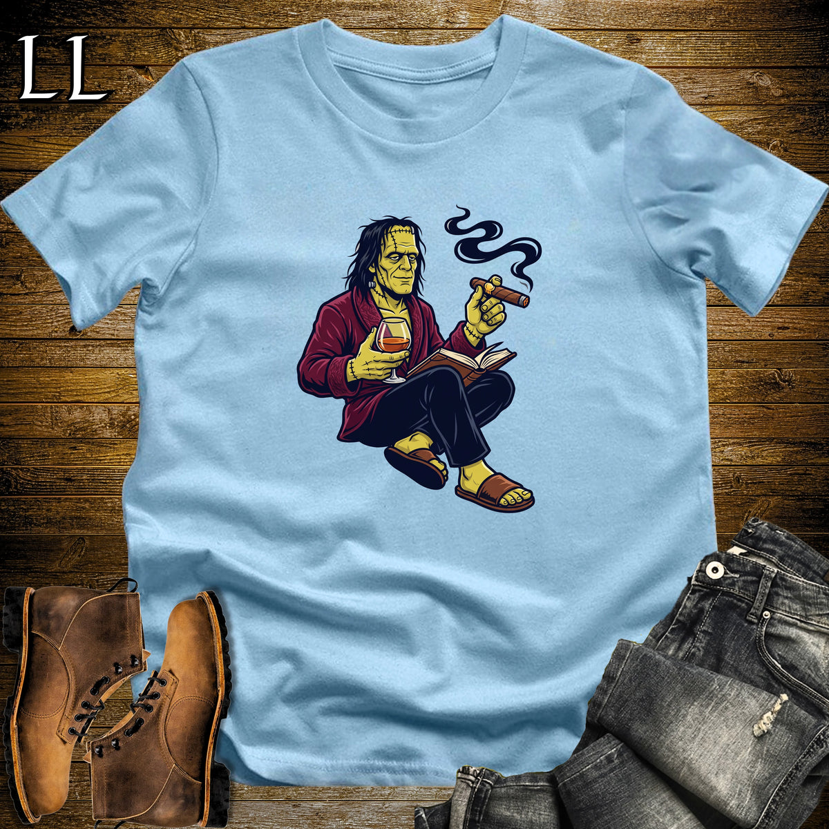 Creature's Night Off Cognac Cigar T-Shirt Light Blue | Cognac Cigar Monster Tee