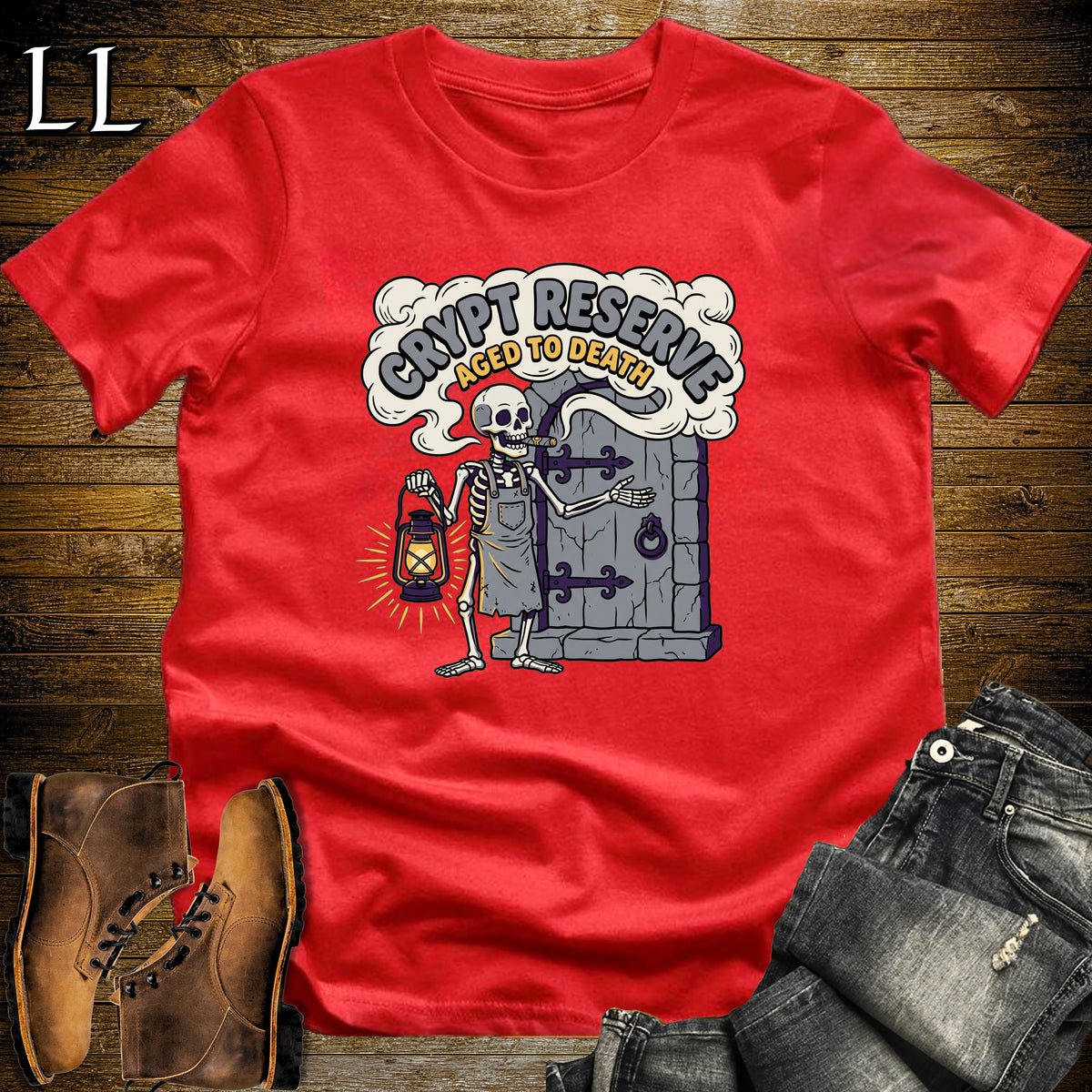 Crypt Reserve Skeleton Cellar-Keeper Cigar T-Shirt Red | Crypt Reserve Skeleton Cigar Shirt