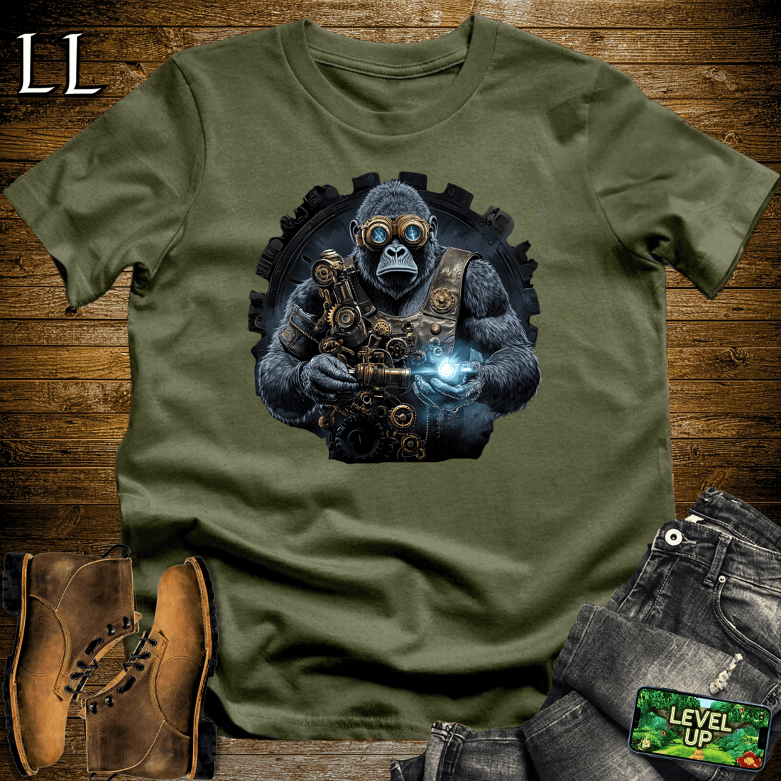 Cyberpunk Gorilla Military Green | Futuristic Shirt