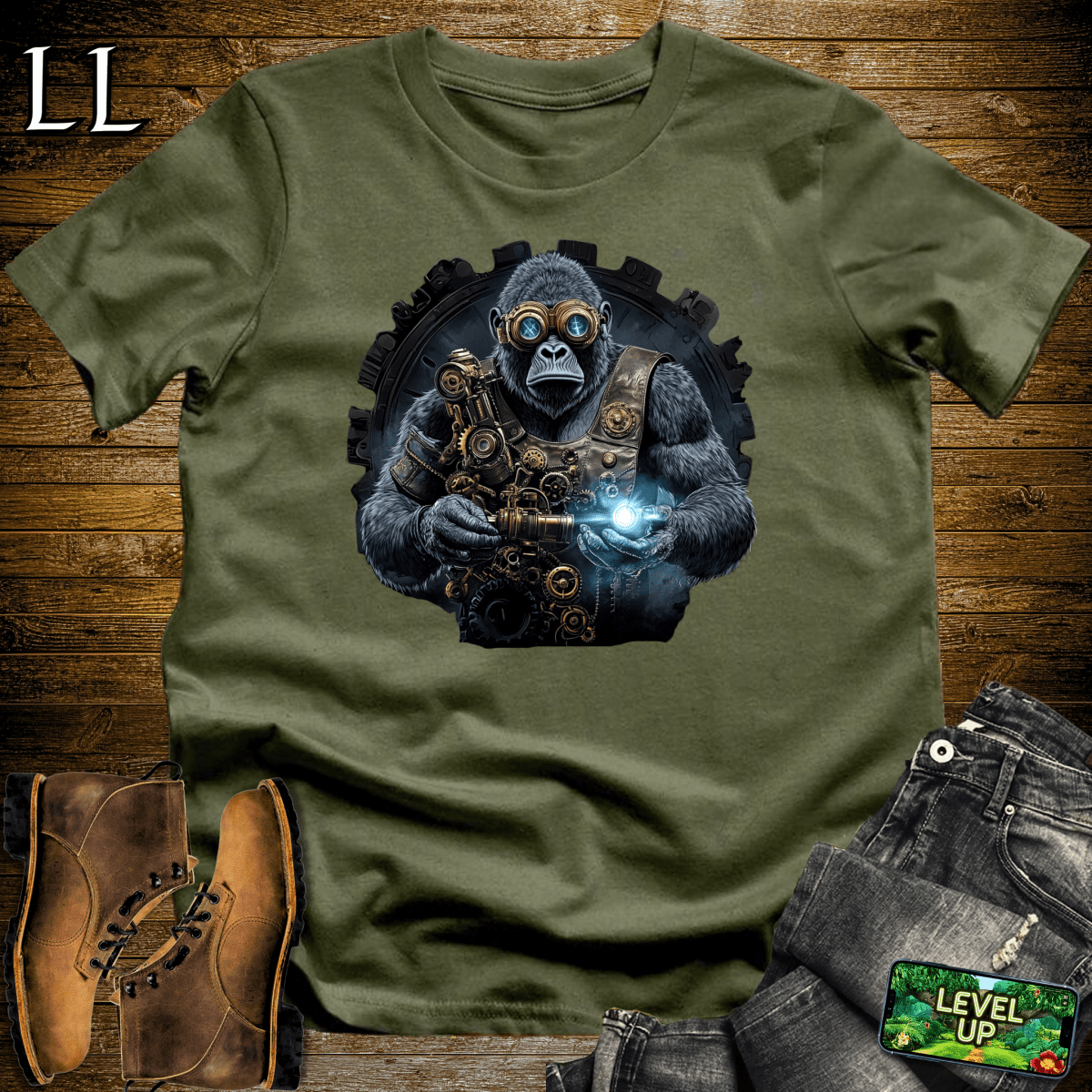 Cyberpunk Gorilla Softstyle Tee - Military Green - LegacyLayers