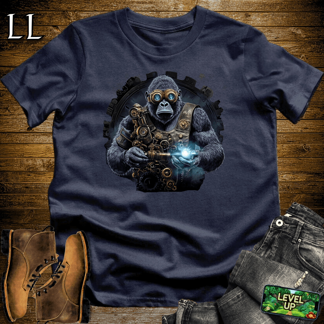 Cyberpunk Gorilla Navy | Futuristic Shirt