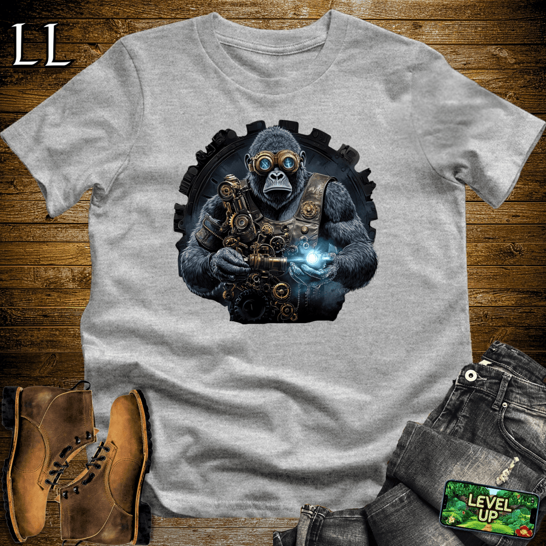 Cyberpunk Gorilla Sport Grey | Futuristic Shirt