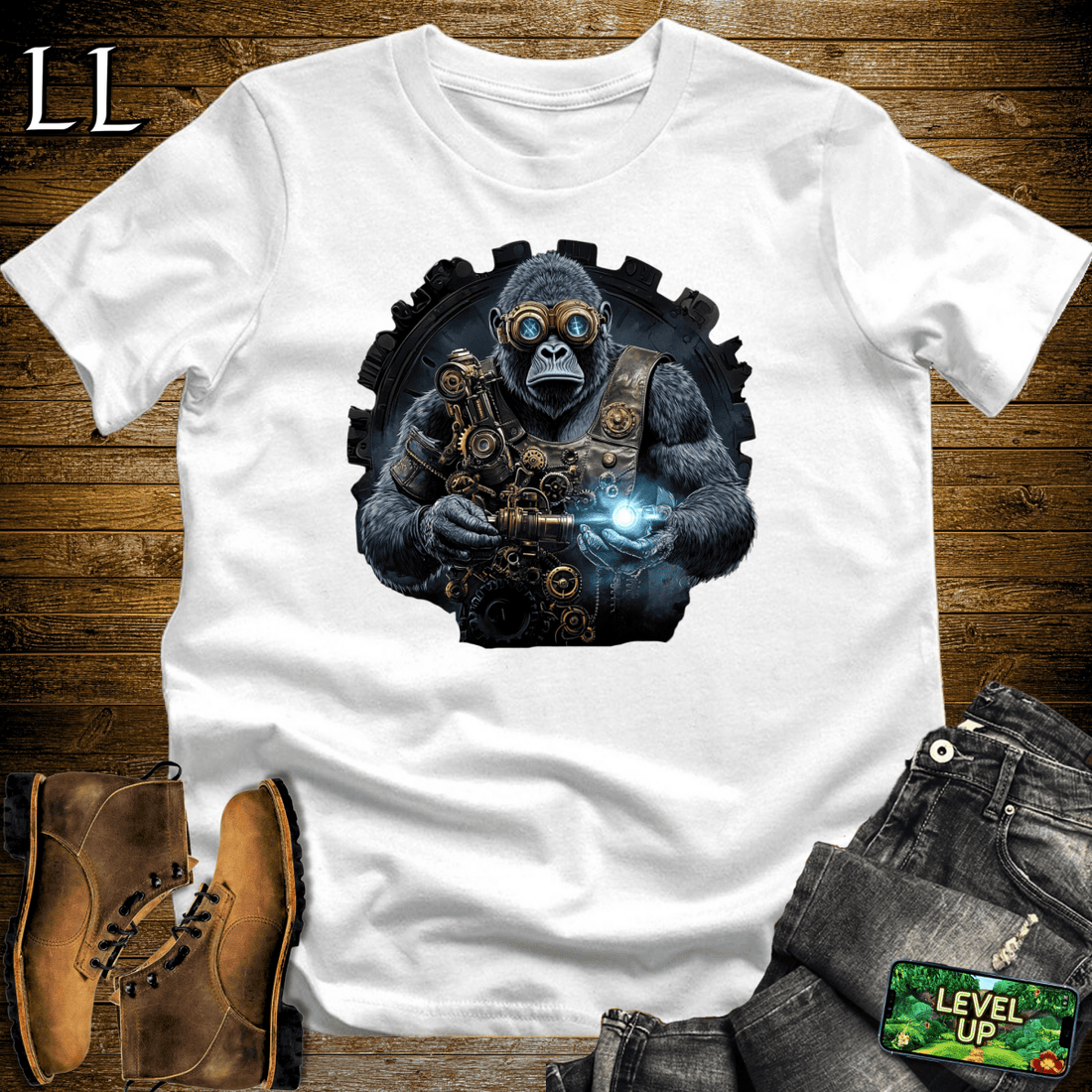 Cyberpunk Gorilla White | Futuristic Shirt