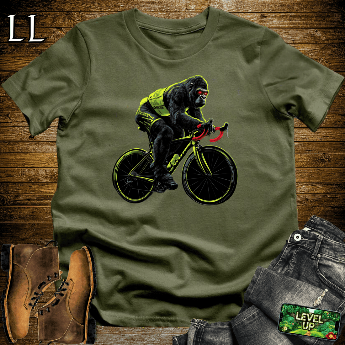 Cyclist Gorilla Military Green | Bike Lover Shirt