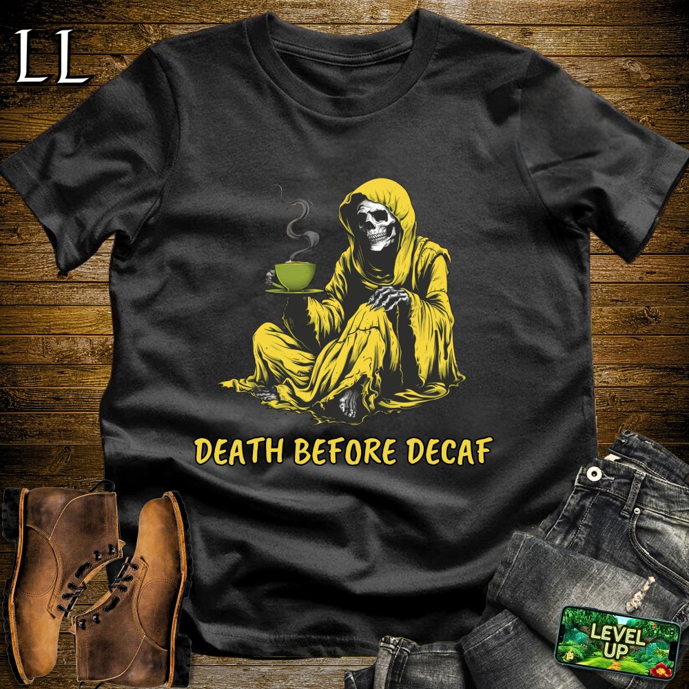 Death Before DECAF Grim Reaper Softstyle Tee - Black - LegacyLayers