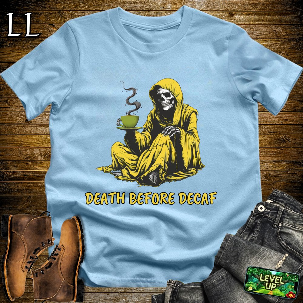 Death Before DECAF Grim Reaper Softstyle Tee - Light Blue - LegacyLayers