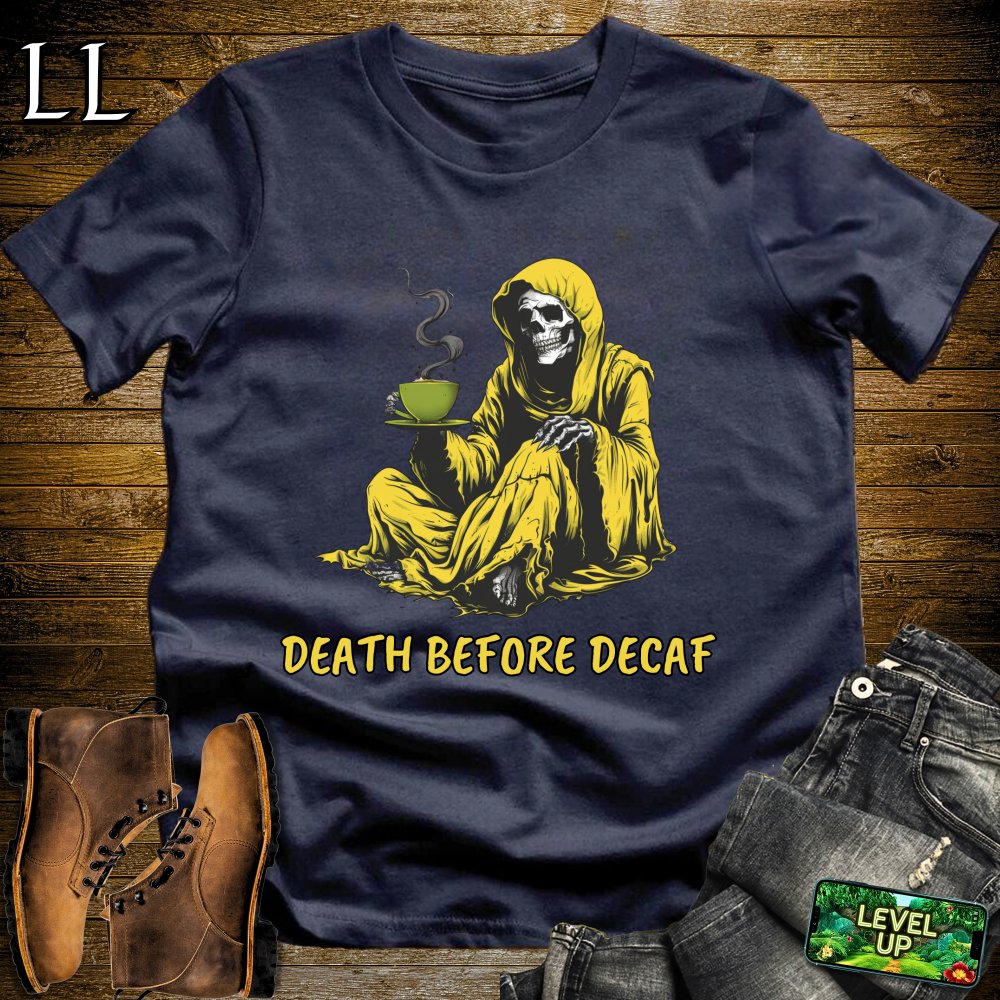 Death Before DECAF Grim Reaper Softstyle Tee - Navy - LegacyLayers