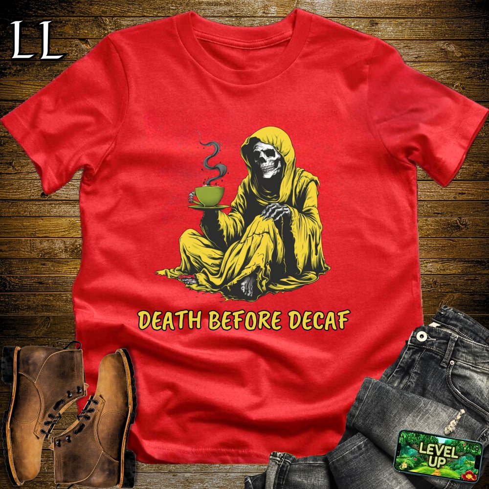 Death Before DECAF Grim Reaper Softstyle Tee - Red - LegacyLayers