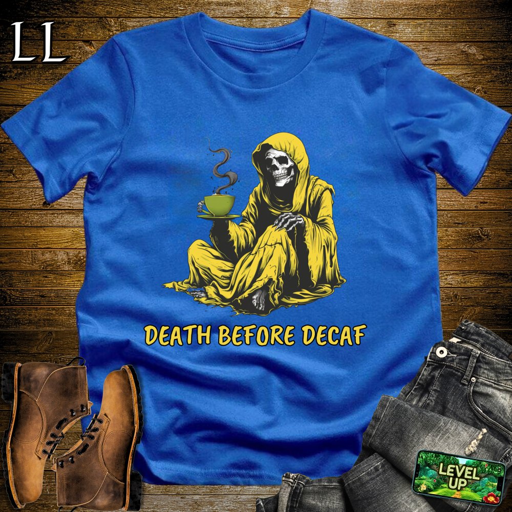 Death Before DECAF Grim Reaper Softstyle Tee - Royal - LegacyLayers