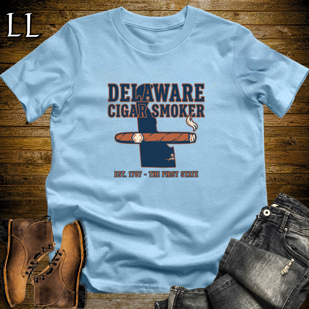 Delaware Cigar Smoker T-Shirt Light Blue | Cigar Lover Gift Tee