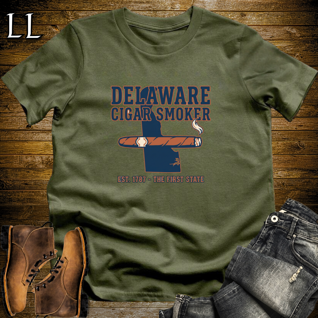 Delaware Cigar Smoker T-Shirt Military Green | Cigar Lover Gift Tee