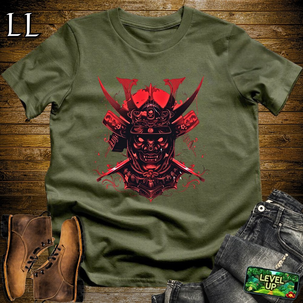 Demon Samurai Mask Softstyle Tee Military Green | Samurai Tee