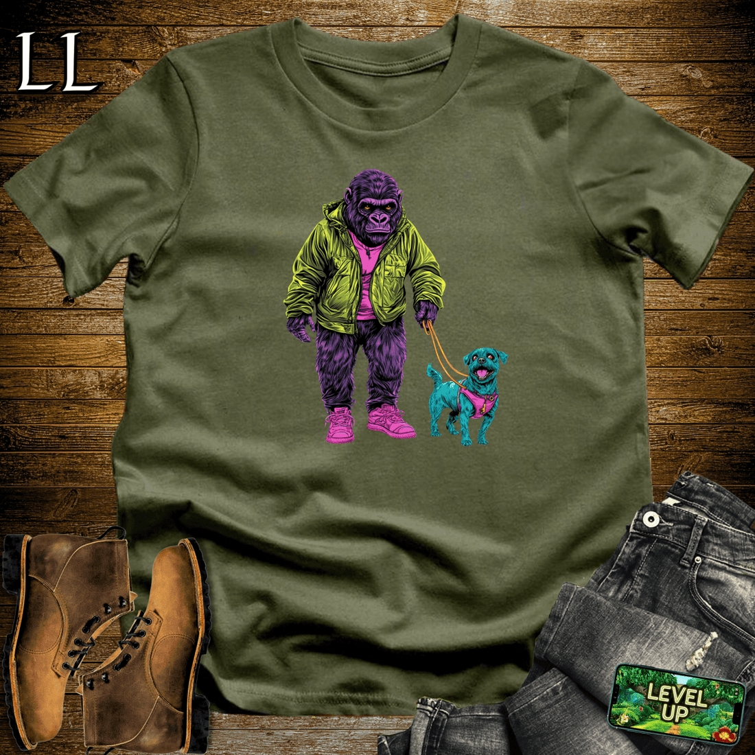 Dog Walker Gorilla Softstyle Tee - Military Green - LegacyLayers