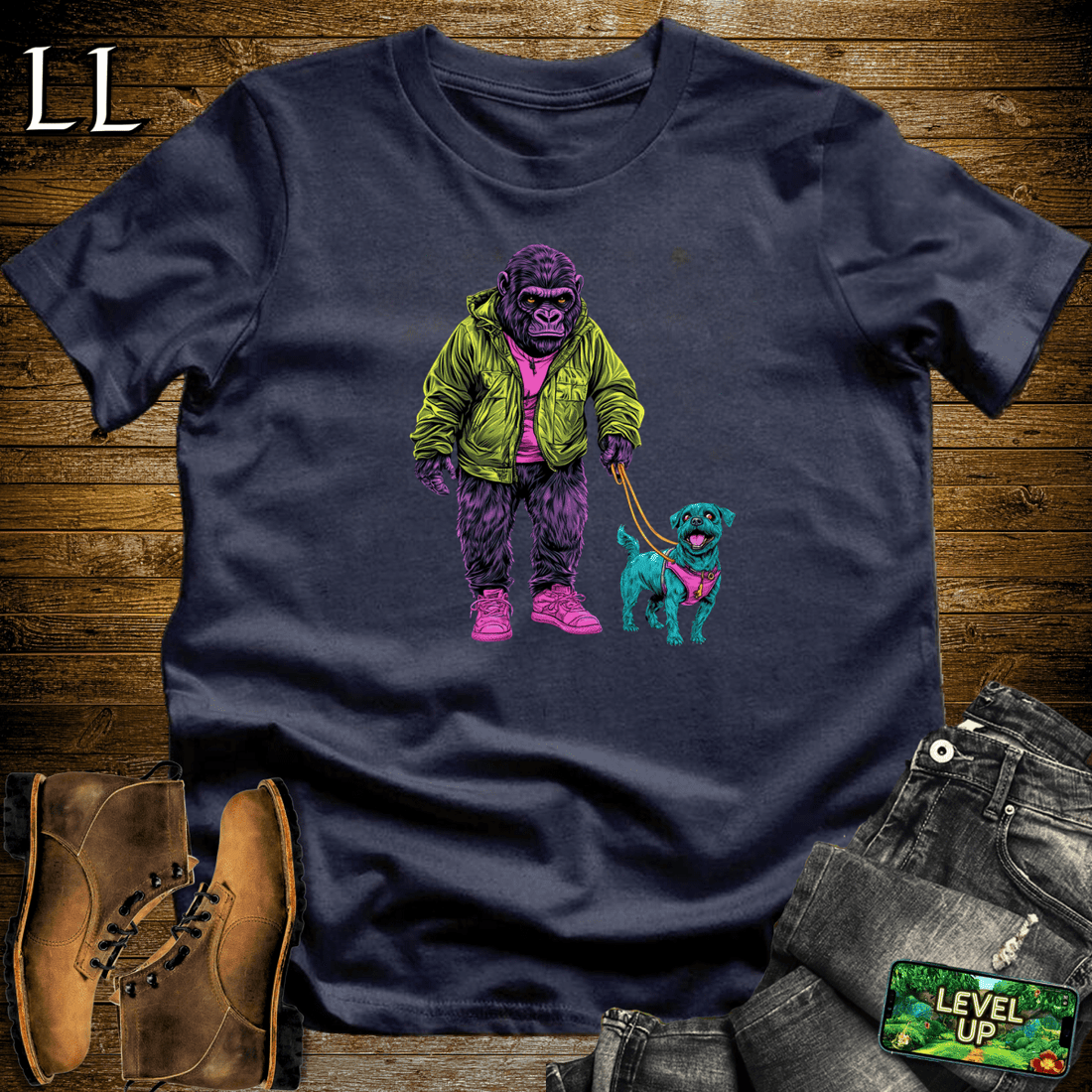 Dog Walker Gorilla Softstyle Tee - Navy - LegacyLayers
