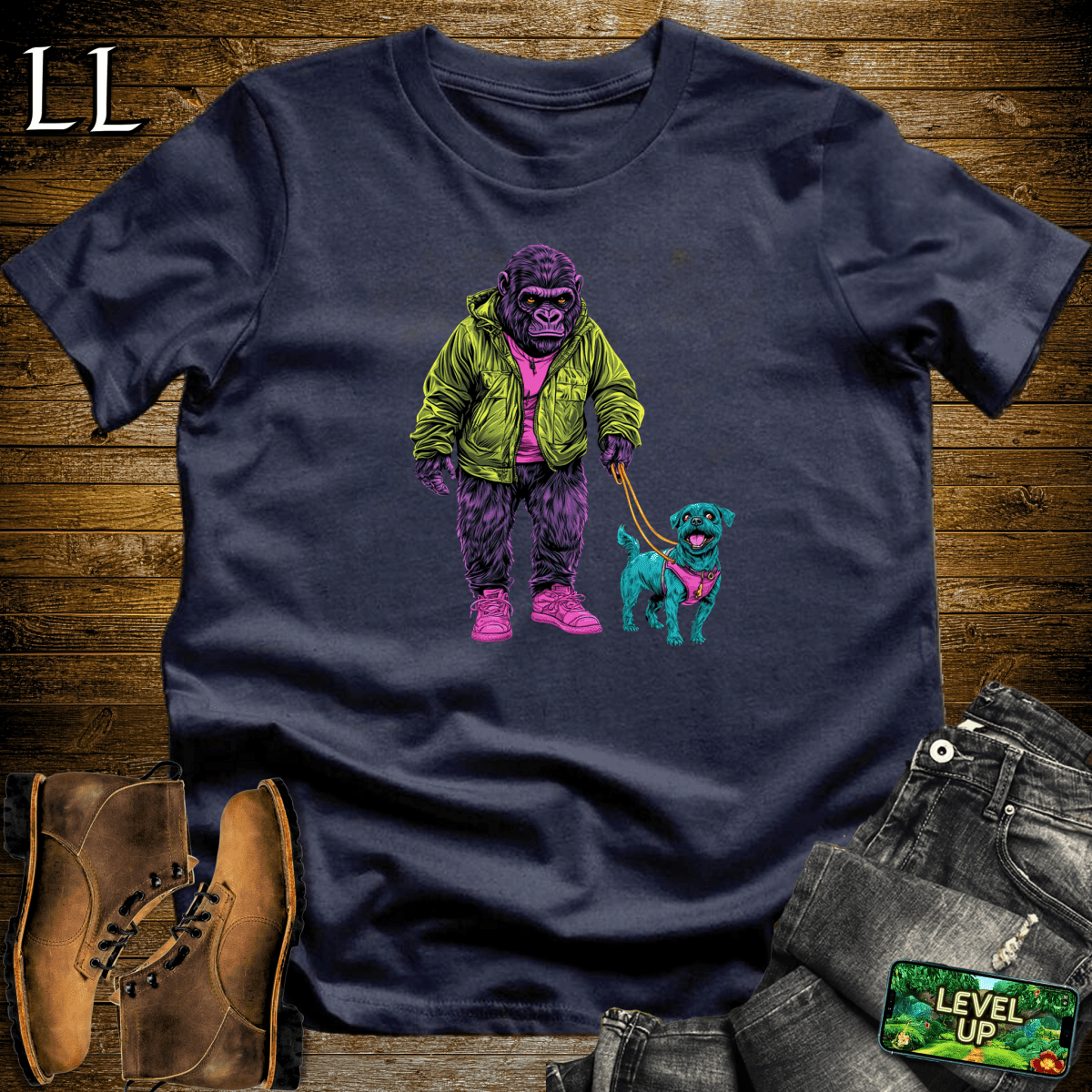 Dog Walker Gorilla Softstyle Tee - Navy - LegacyLayers