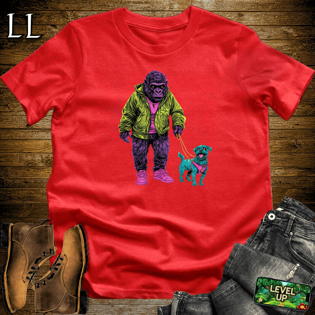 Dog Walker Gorilla Softstyle Tee - Red - LegacyLayers
