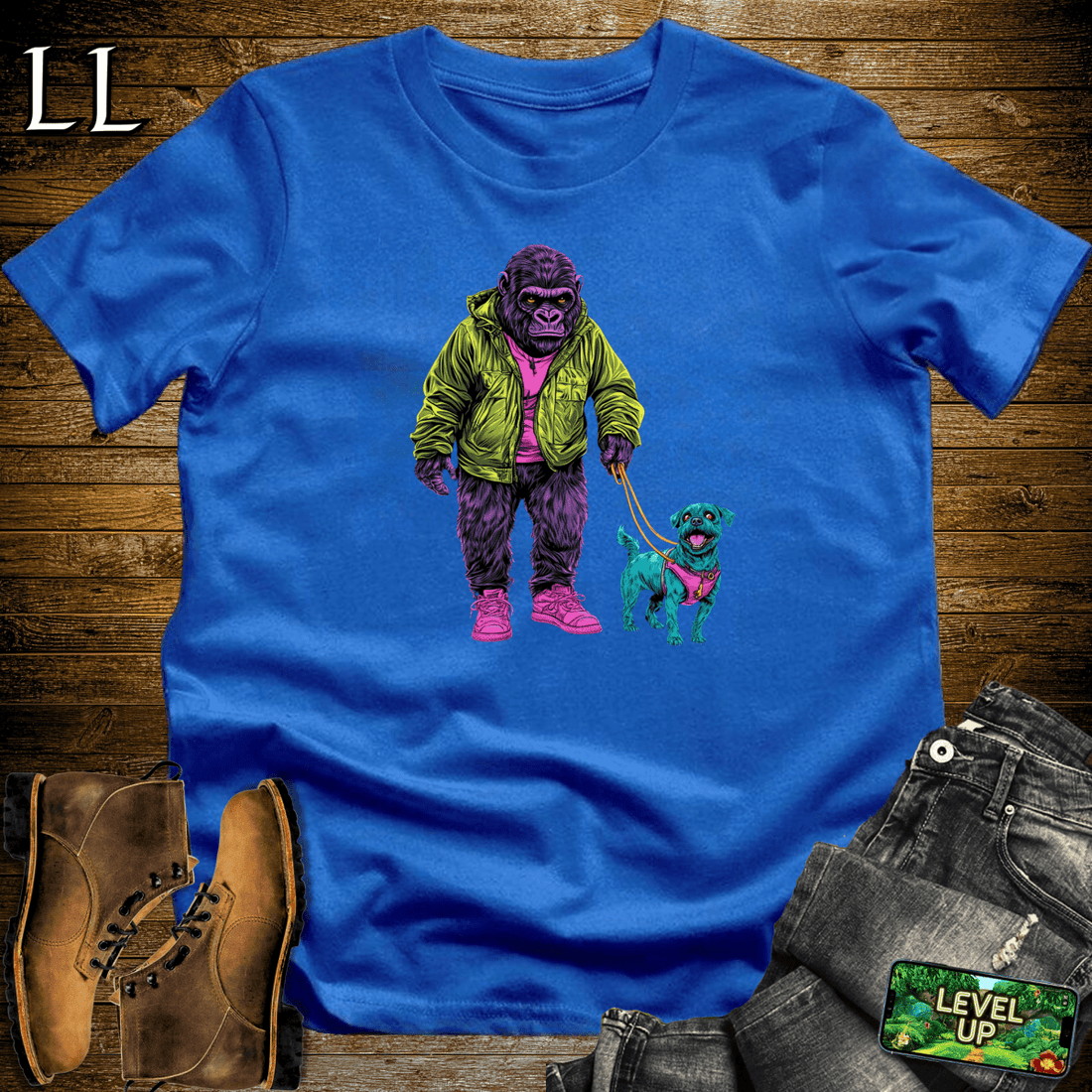 Dog Walker Gorilla Softstyle Tee - Royal - LegacyLayers