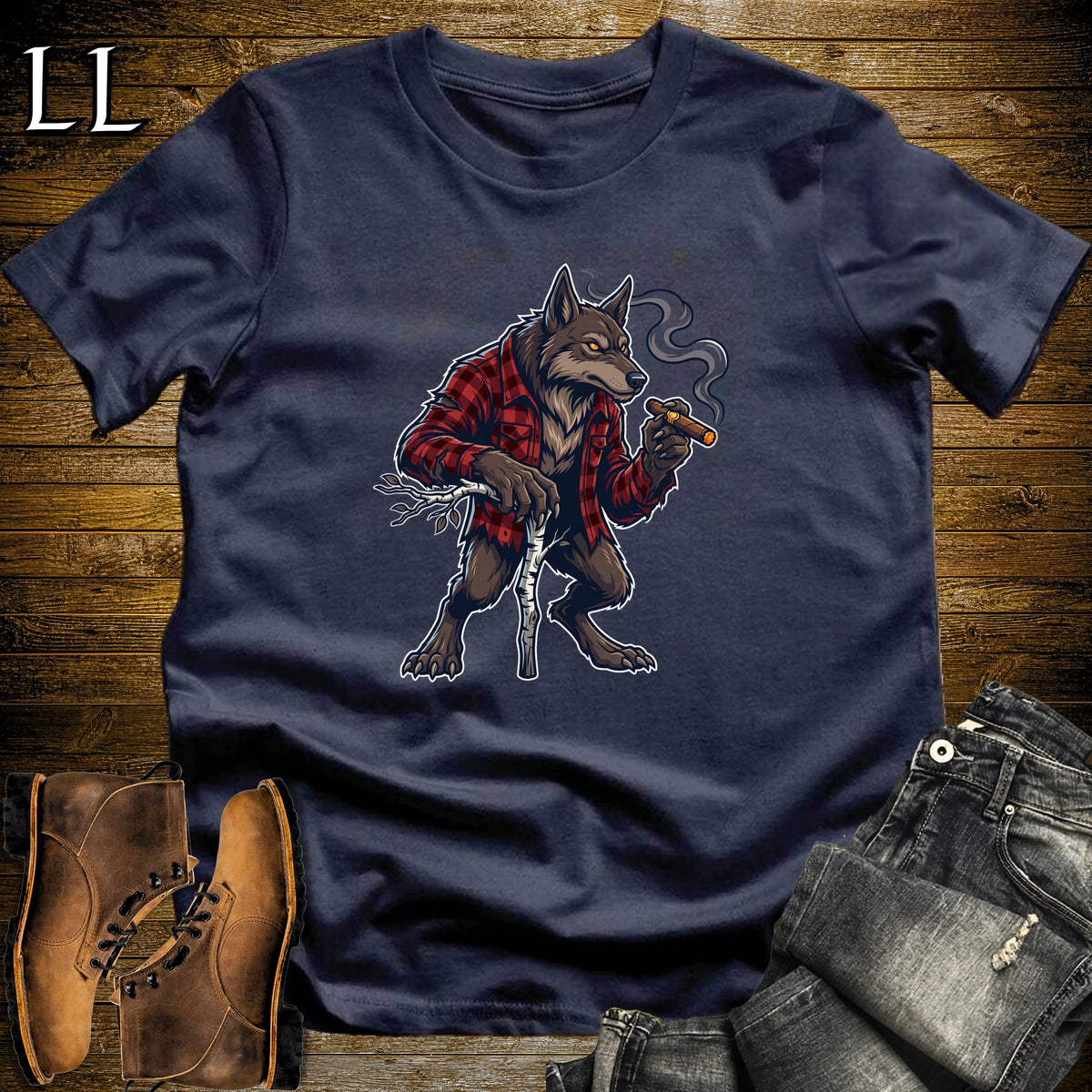 Dogman Cryptid Cigar T-Shirt Navy | Dogman Cryptid Cigar Tee