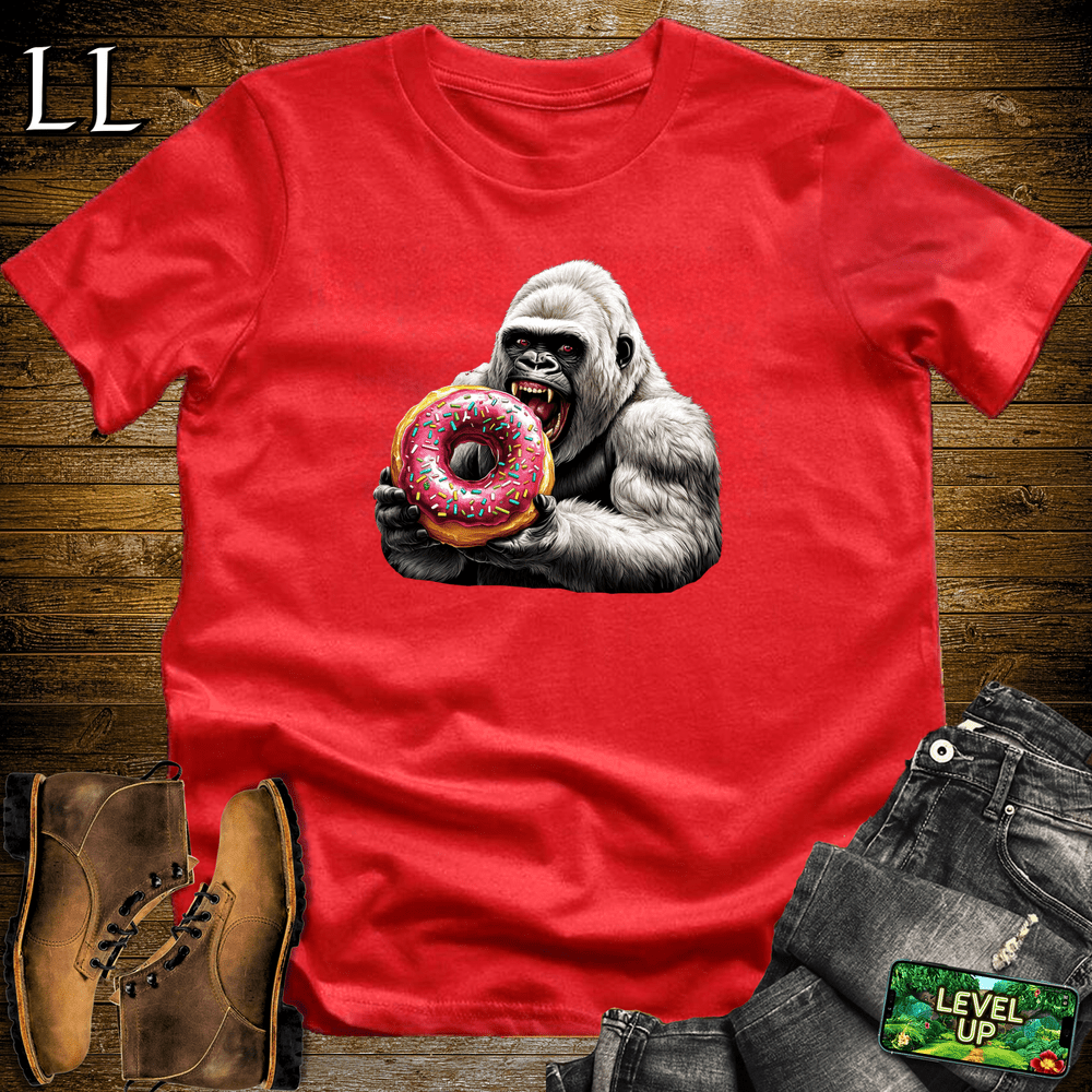 Donut Gorilla Red | Funny Food Lover Tee