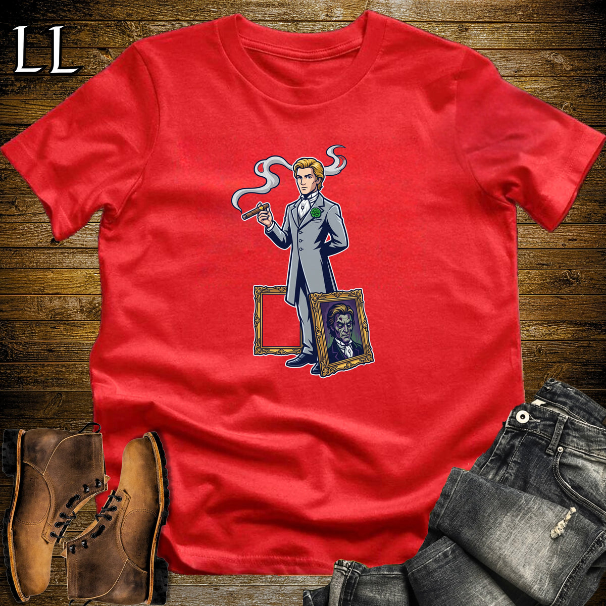 Dorian Gray Portrait Cigar T-Shirt Red | Haunted Portrait Cigar Tee