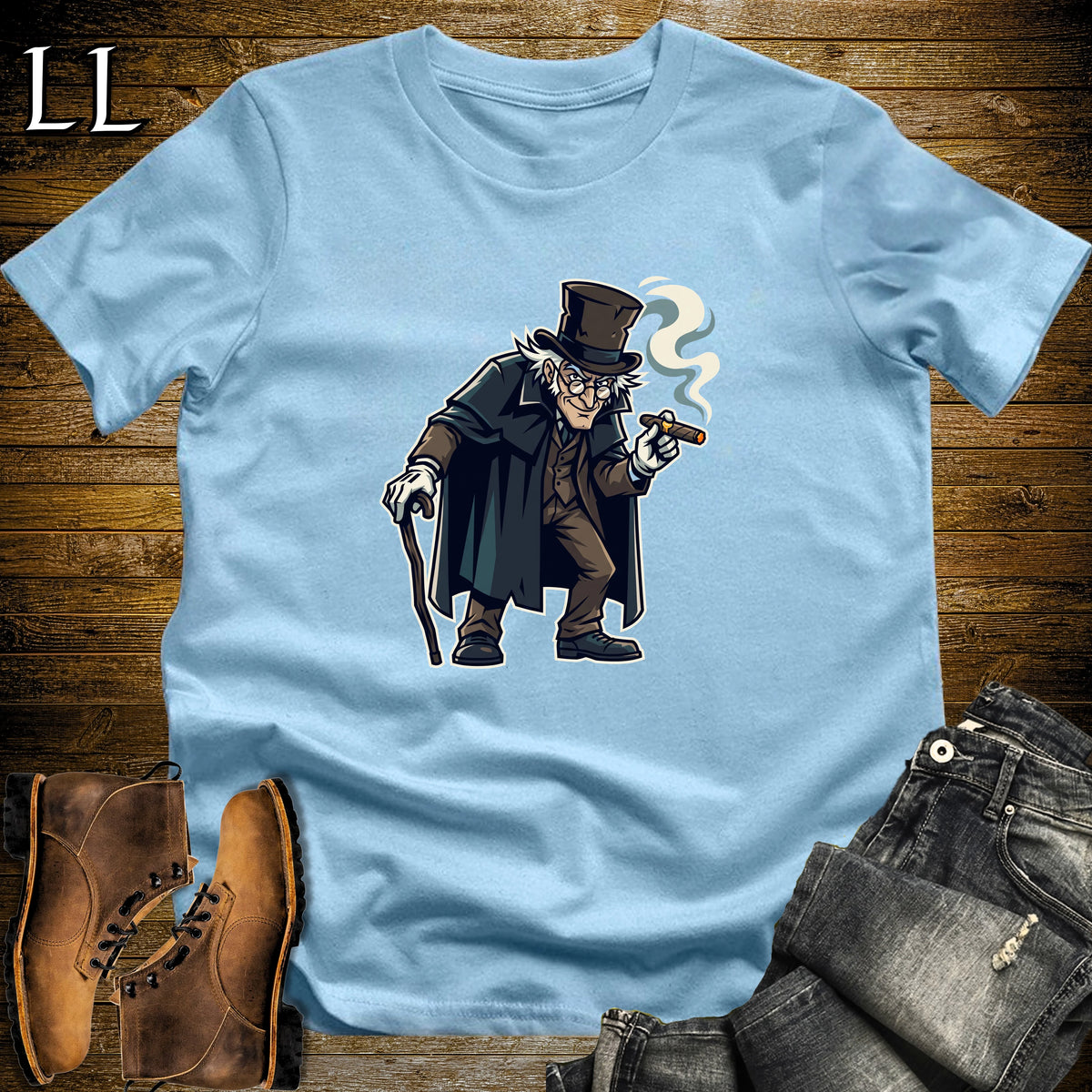 Victorian Gentleman Top Hat Cigar T-Shirt Light Blue | Spooky Cigar Shirt