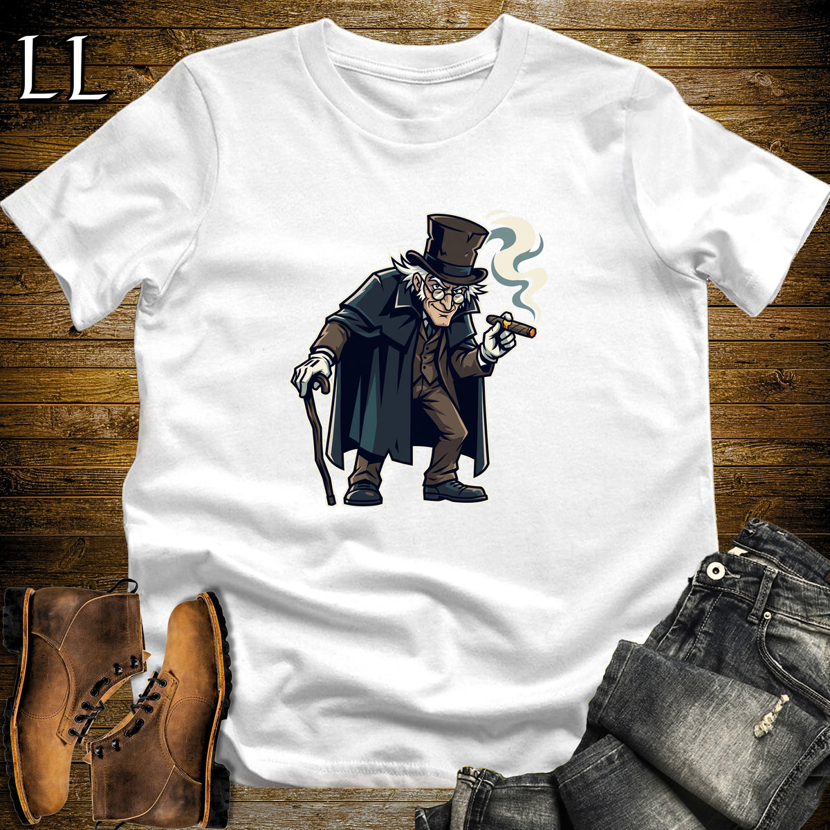 Victorian Gentleman Top Hat Cigar T-Shirt White | Spooky Cigar Shirt