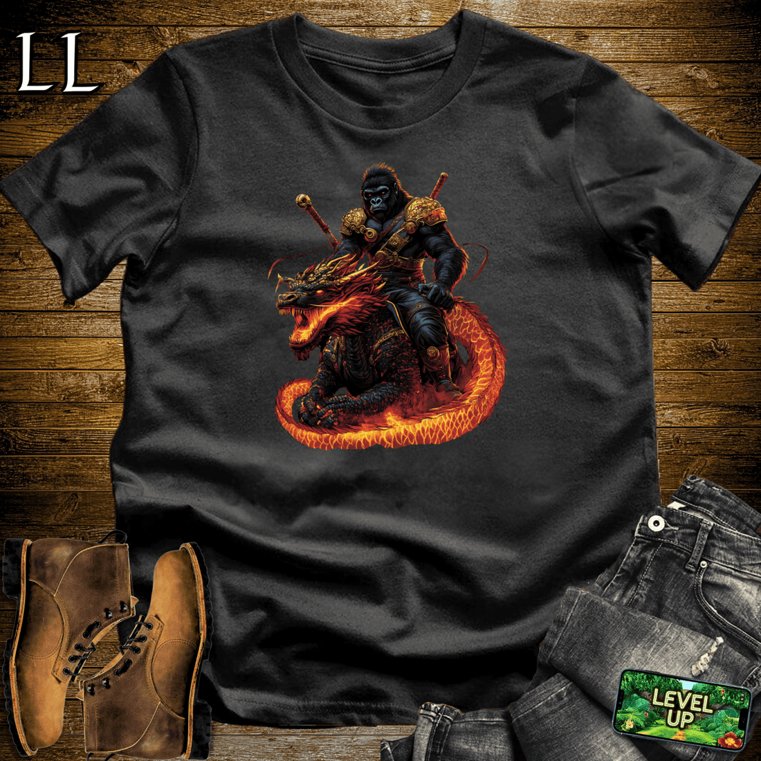 Dragon Rider Gorilla Softstyle Tee Black | Fantasy Graphic