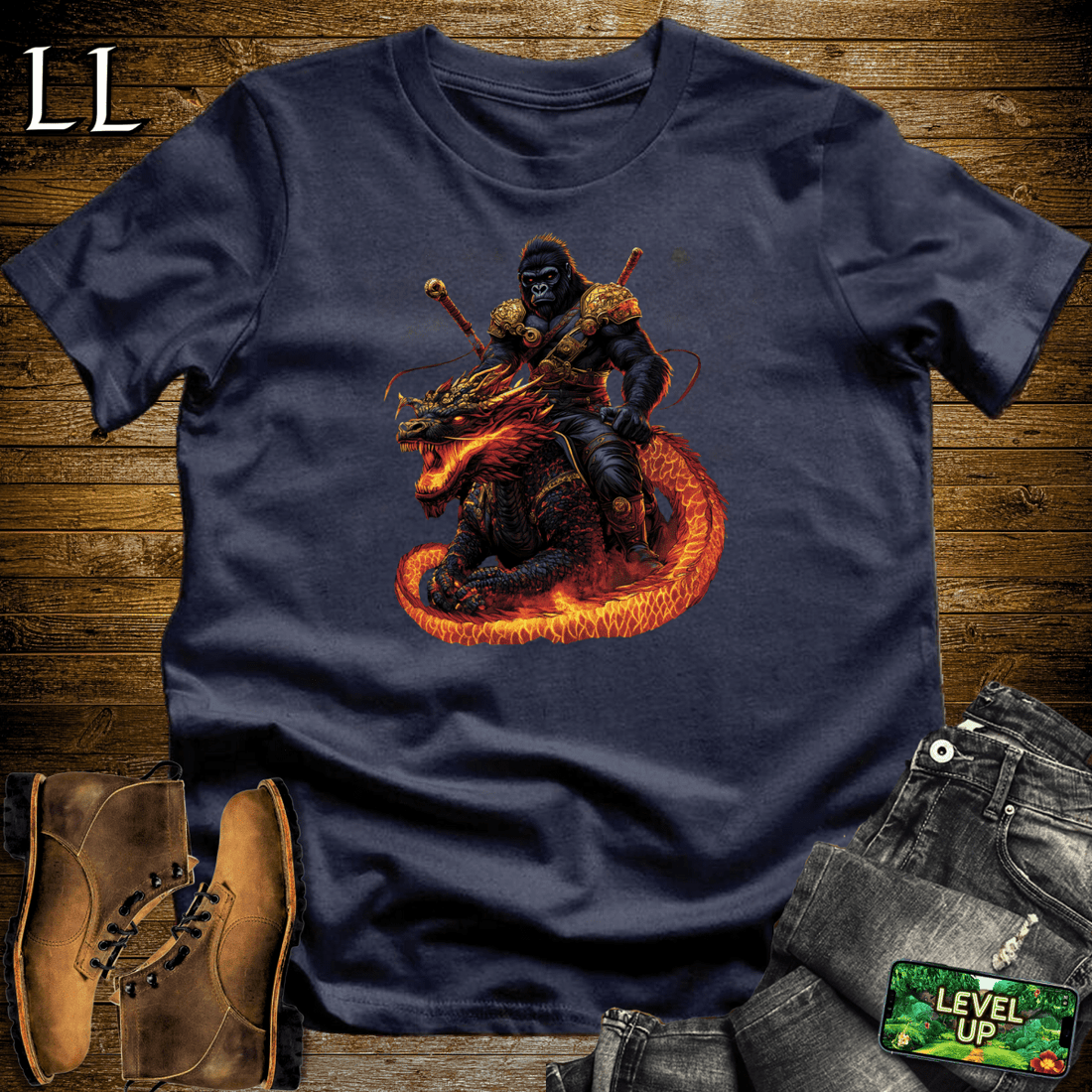 Dragon Rider Gorilla Softstyle Tee Navy | Fantasy Graphic