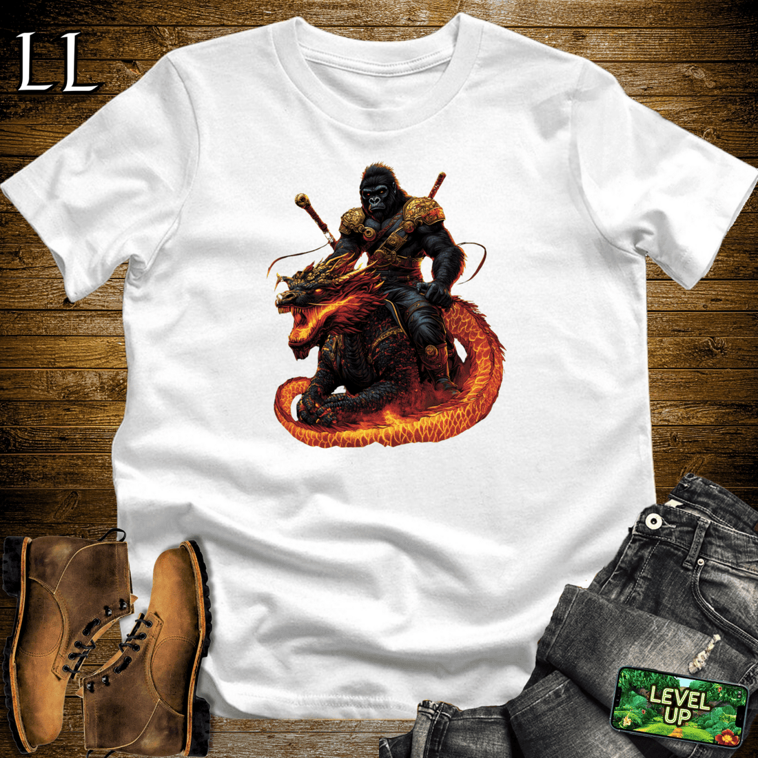 Dragon Rider Gorilla Softstyle Tee White | Fantasy Graphic
