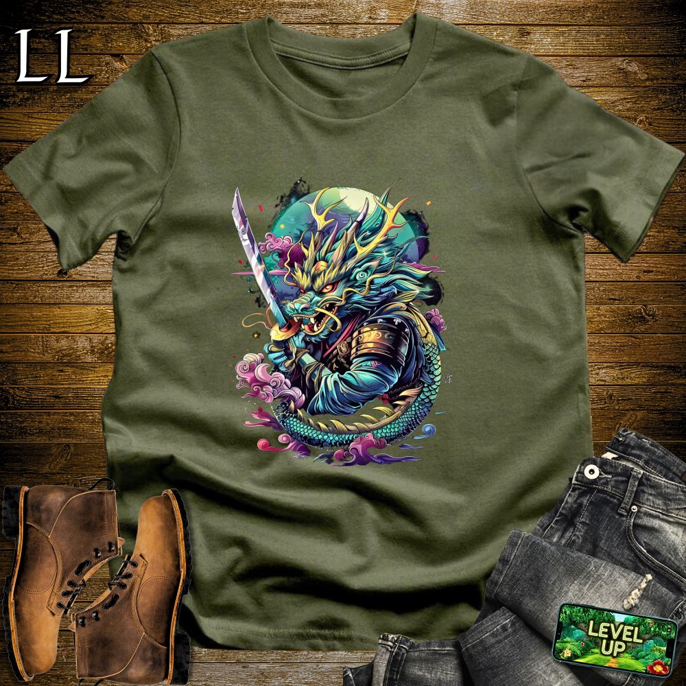 Dragon Samurai Softstyle Tee - Military Green - LegacyLayers