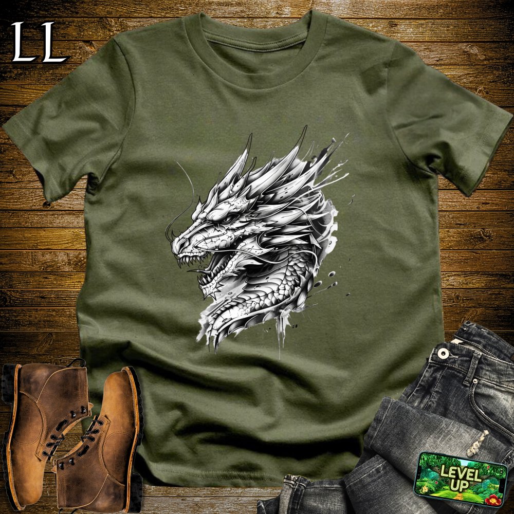 Dragon Sketch Softstyle Tee - Military Green - LegacyLayers