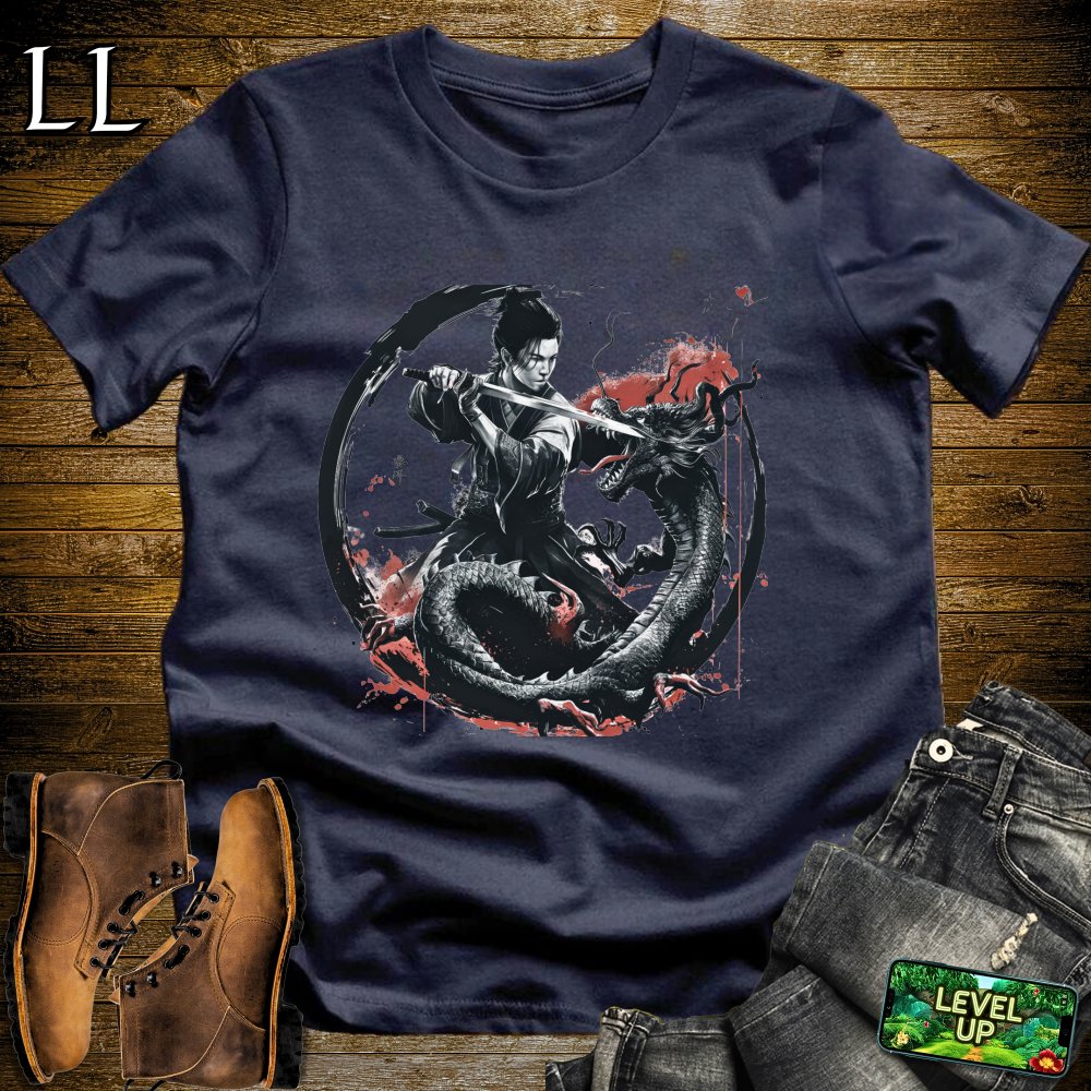 Dragon Slayer Samurai Softstyle Tee - Navy - LegacyLayers