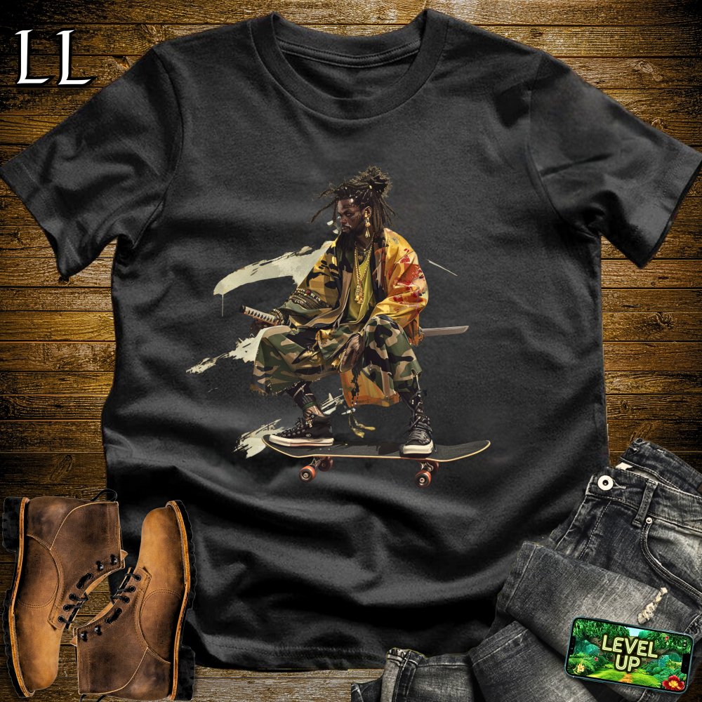 African DreadLocks Skateboard Samurai Black | African Warrior Tee