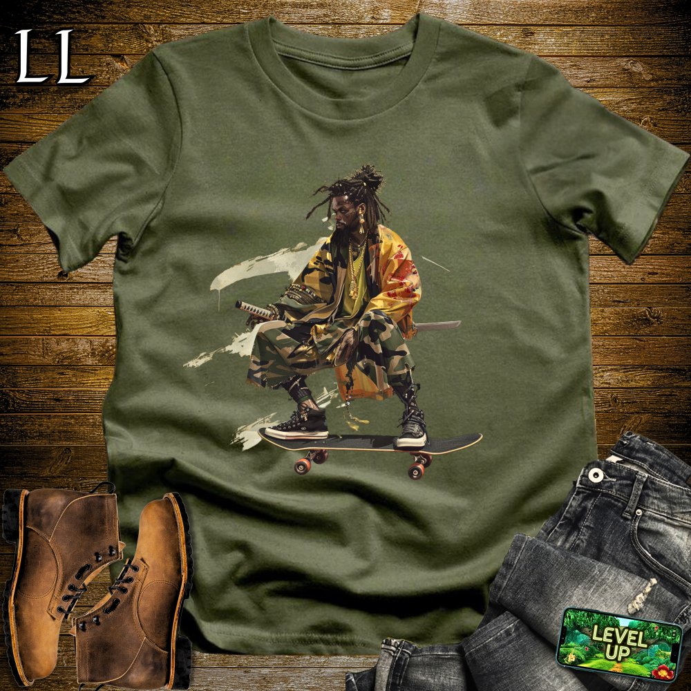 African DreadLocks Skateboard Samurai Military Green | African Warrior Tee