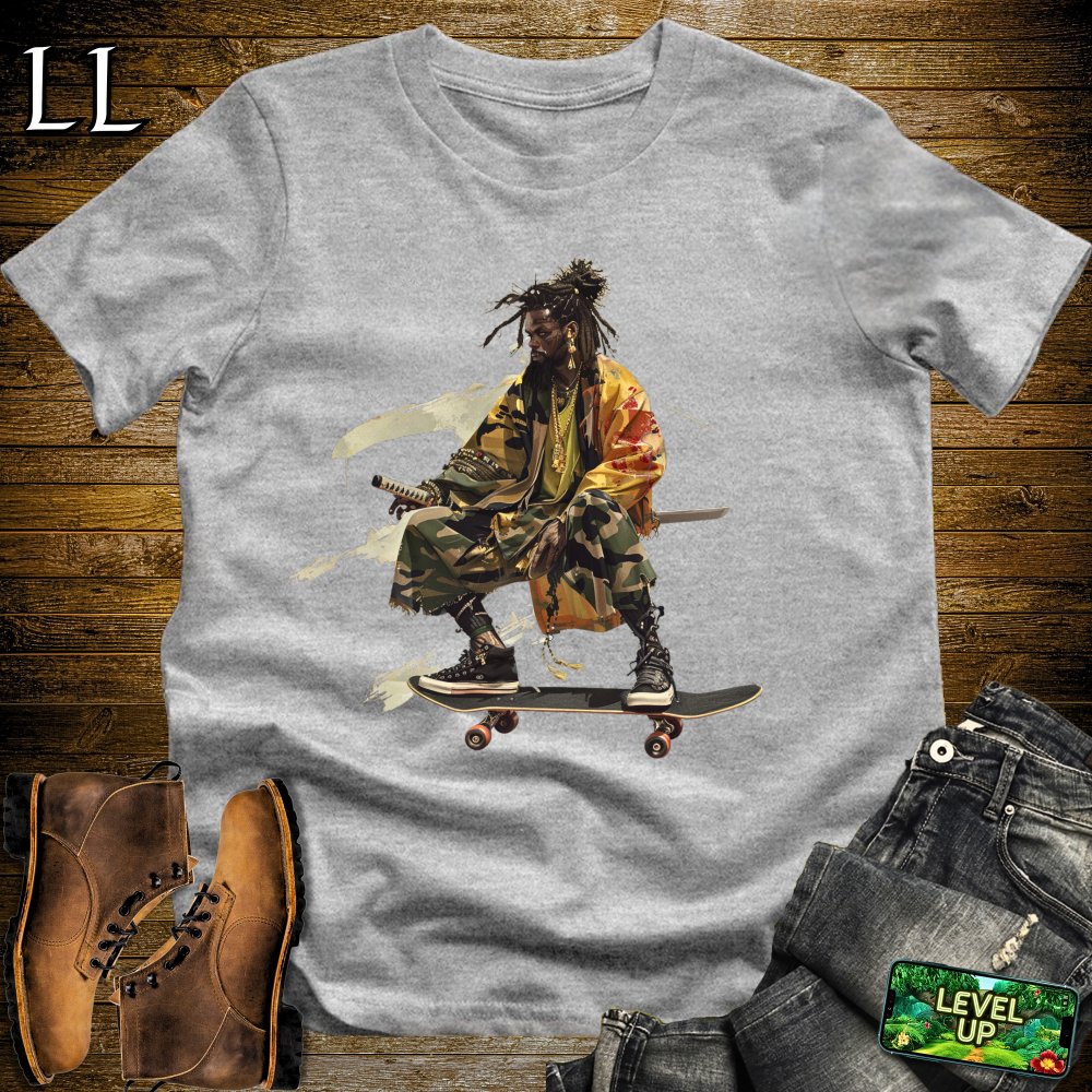 African DreadLocks Skateboard Samurai Sport Grey | African Warrior Tee