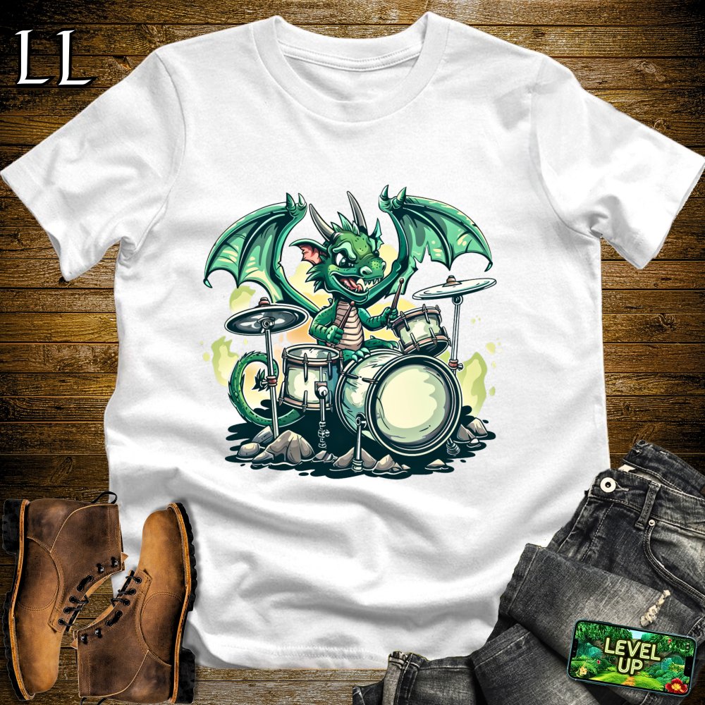 Drummer Dragon Softstyle Tee - White - LegacyLayers