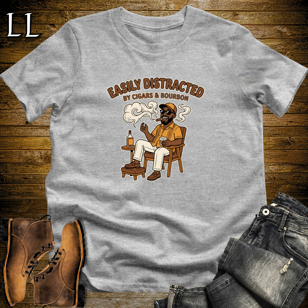 Easily Distracted by Cigars and Bourbon 1 T-Shirt Sport Grey | Cigar And Bourbon Tee