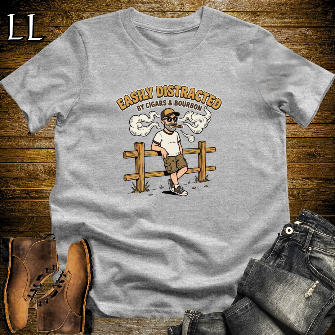 Easily Distracted by Cigars and Bourbon 2 T-Shirt Sport Grey | Cigar And Bourbon Gift Tee