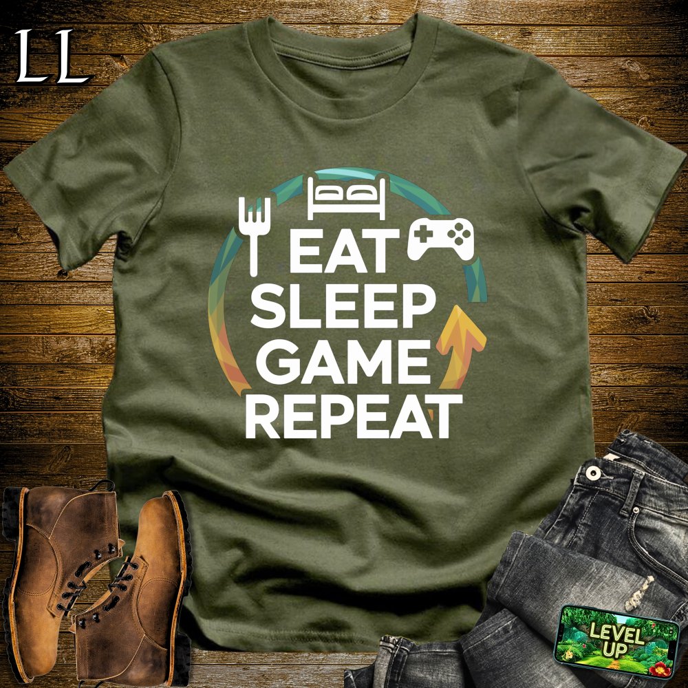 Eat Sleep Game Repeat Softstyle Tee - Military Green - LegacyLayers