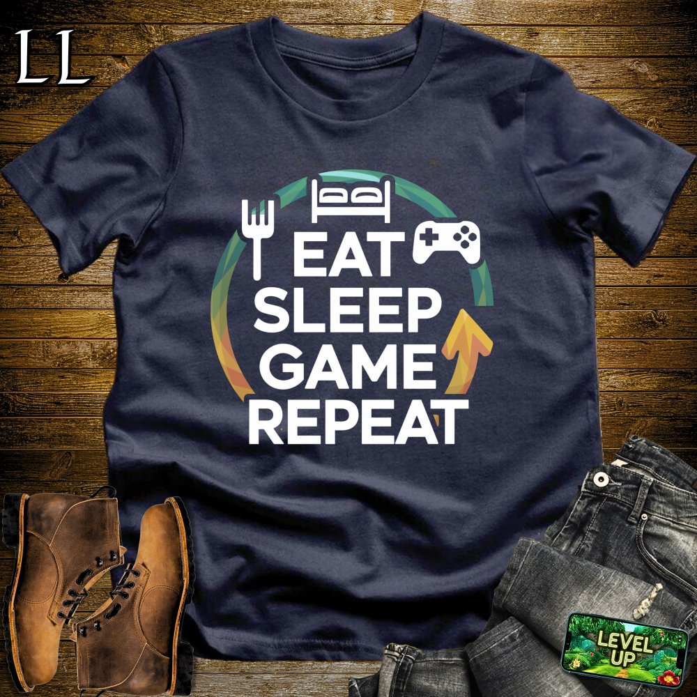 Eat Sleep Game Repeat Softstyle Tee - Navy - LegacyLayers